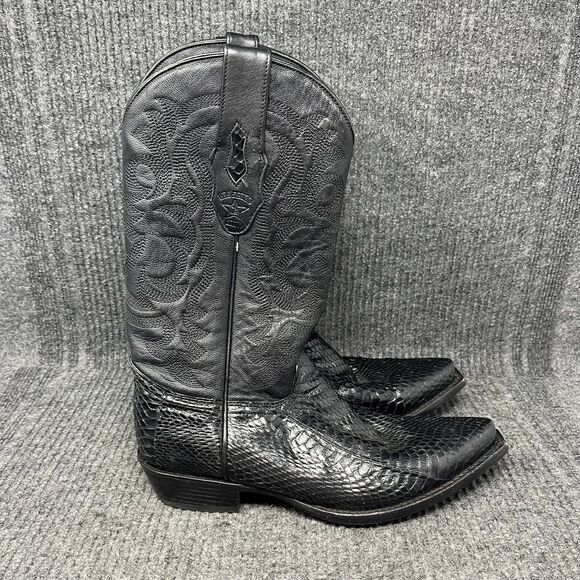 Los Altos Genuine Python Snakeskin Leather Black Western Cowboy Boots Men 6.5 EE - Picture 1 of 10